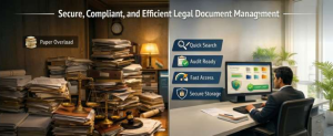 Legal professionals in India using document management system to organise case files, contracts and client records securely